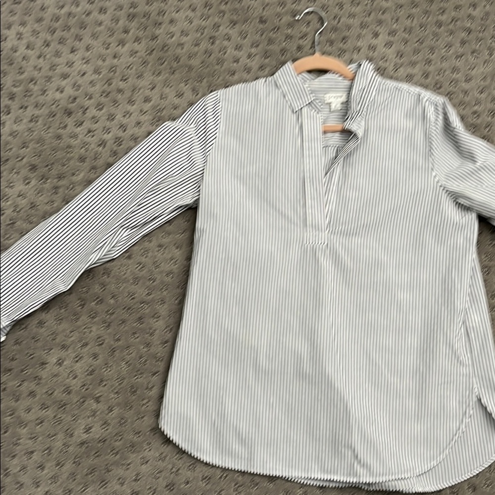 J. Crew Women's Blue and White Striped Popover Shirt
